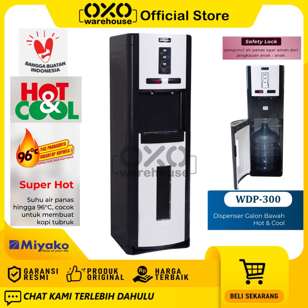 Miyako Dispenser WDP-300 H Galon Bawah Hot/Cool Low Watt Garansi Resmi