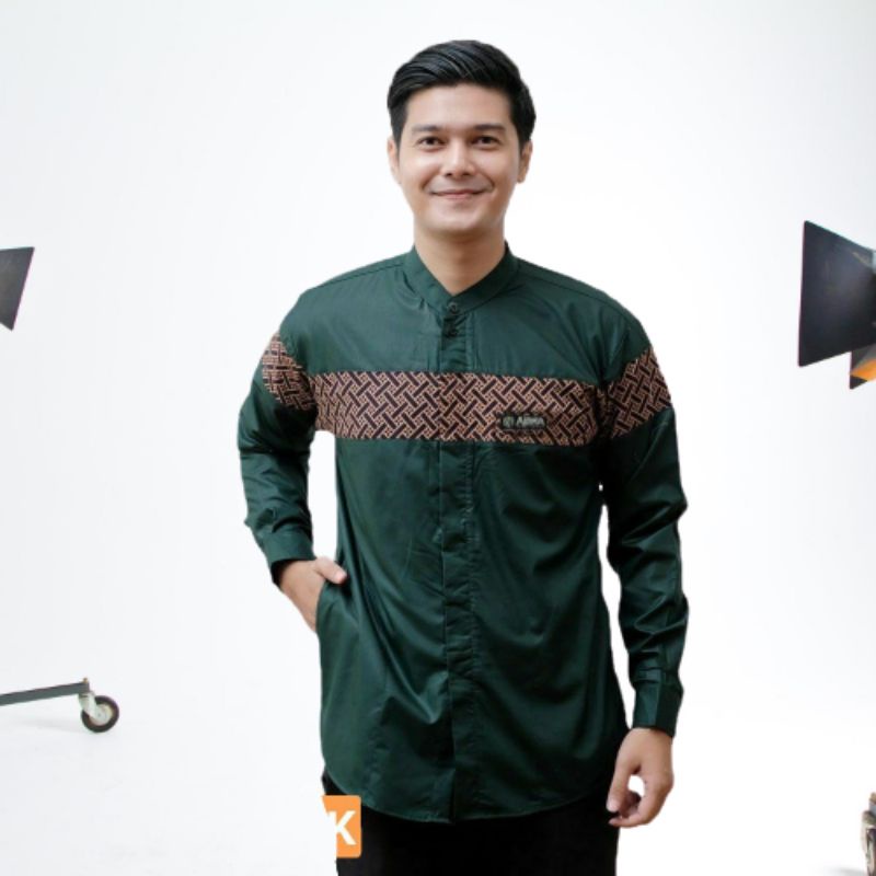 Baju Koko Pria Dewasa Lengan Panjang Motif Kobata Qynang Kombinasi Batik Terbaru