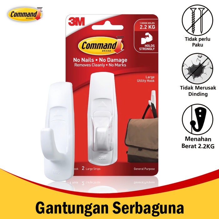 

BERGARANSI Gantungan Serba Guna 3M Kecil Large Hook 17003 Command Code 5151