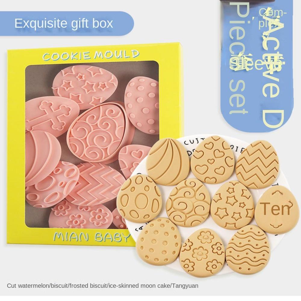 Solighter 10pcs/set Cetakan Kue Kering Paskah Decor Kits 3D Baking Tools Alat Press Cookie Cutting Mold