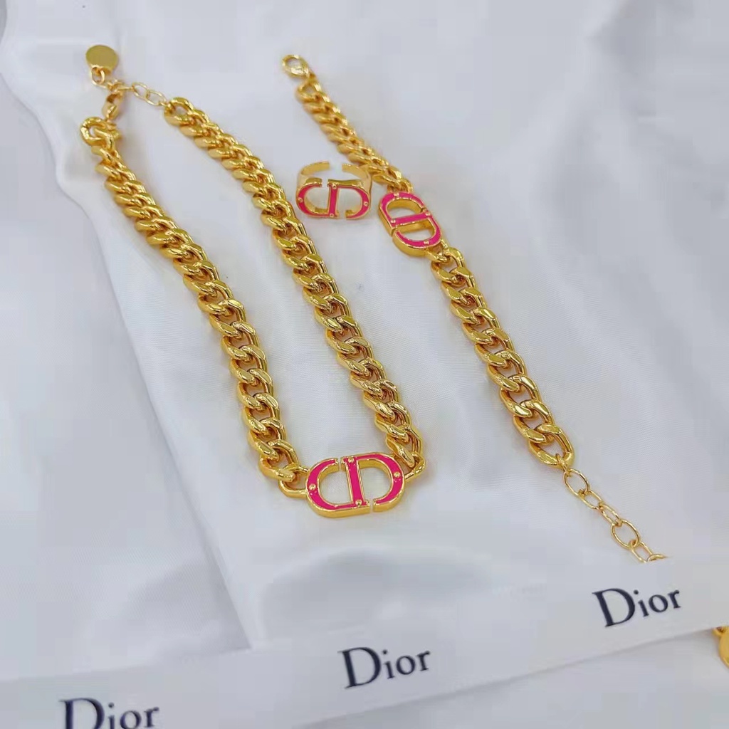 Set Titanium Kalung Dan Gelang C&amp;D Perhiasan Wanita (Warna Pink)