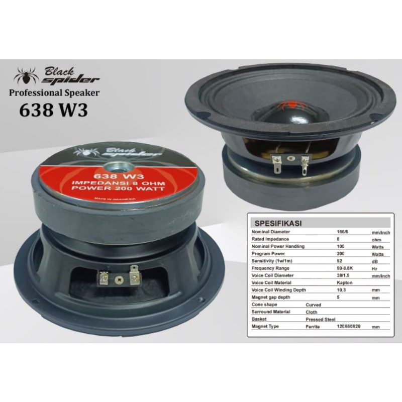 SPEAKER 6INCHI BLACKSPIDER 638 W3 SPIKER 6" 200WATT 8OHM SPEAKER SPIKER 6IN