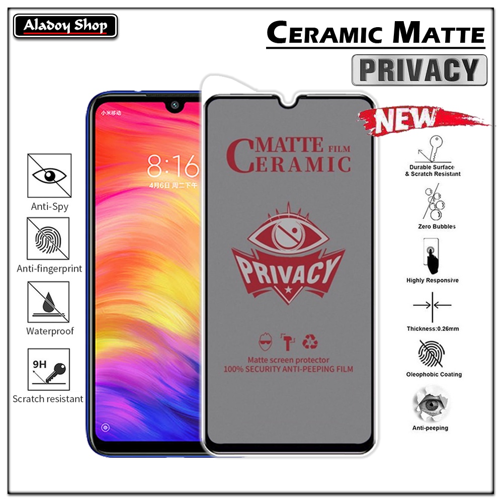 Tempered Glass Anti SPY Xiaomi Redmi Note 7/7 Pro Anti Gores Privacy + Tempered Glass kamera dan Skin Carbon