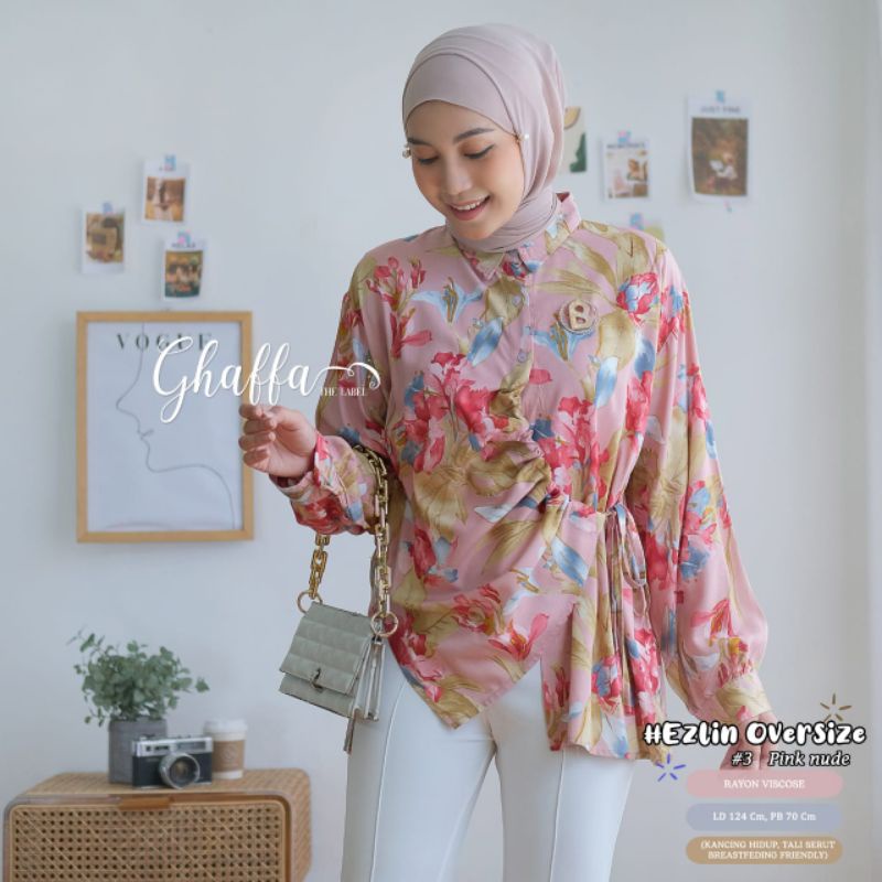 EZLIN OVERSIZE #3 BY GHAFFA THE LABEL / OVERSIZE MOTIF WANITA MUSLIMAH / Blouse jumbo rayon adem