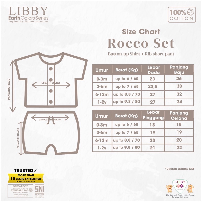 Libby Rocco Pendek 0M-2Y Earth Series Setelan Pendek Bayi Unisex CBKS