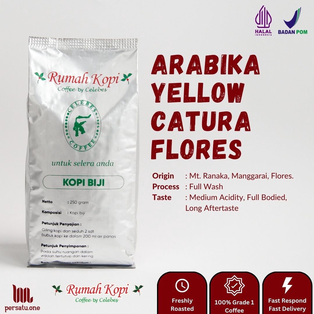 

Kopi Arabika Yellow Caturra Flores Manggarai Biji/Giling Halus/Medium | CELEBES COFFEE | Kemasan 100, 250, dan 500 gram