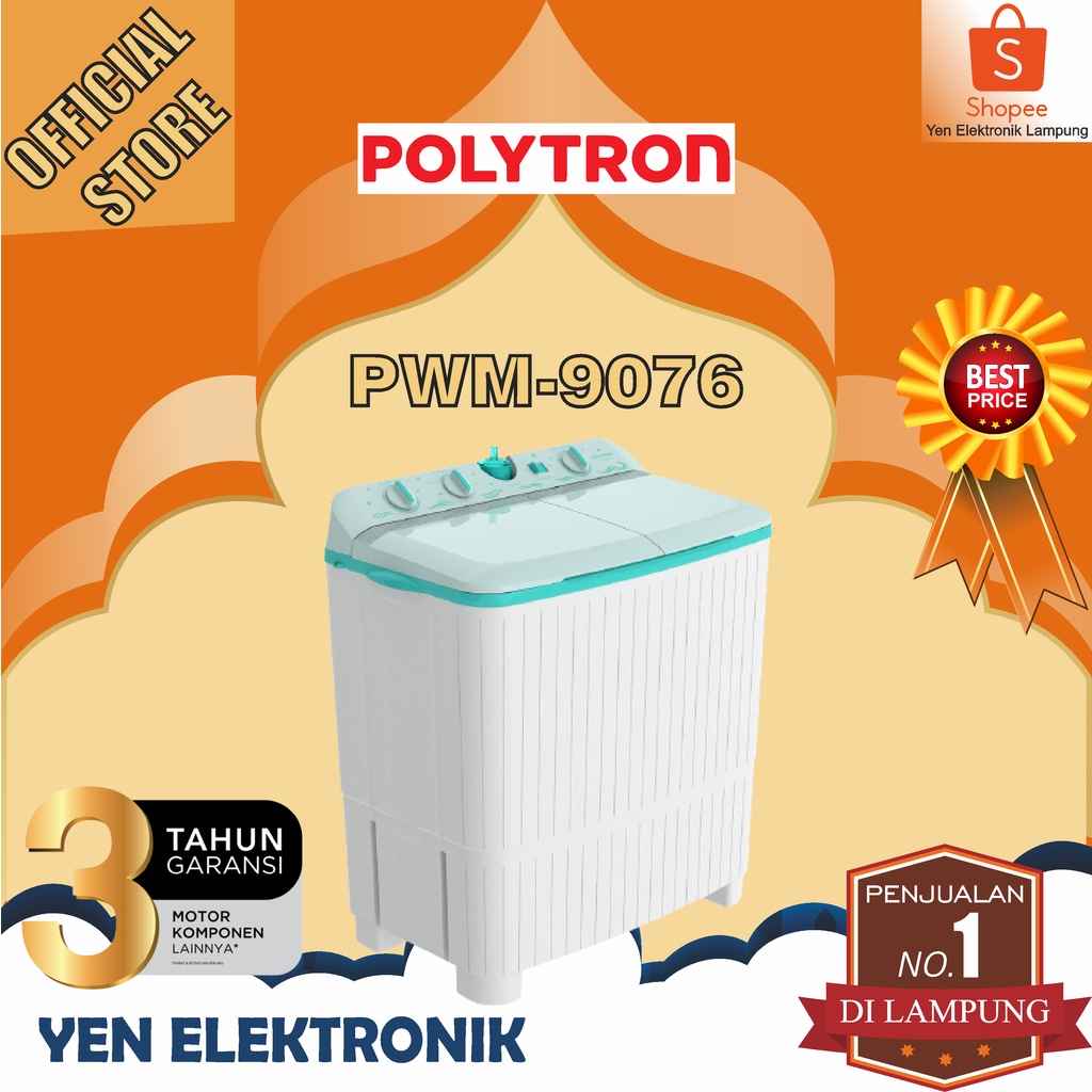 Mesin Cuci POLYTRON PWM 9076 Mesin Cuci 2 Tabung Samba Series Hijab 9 KG