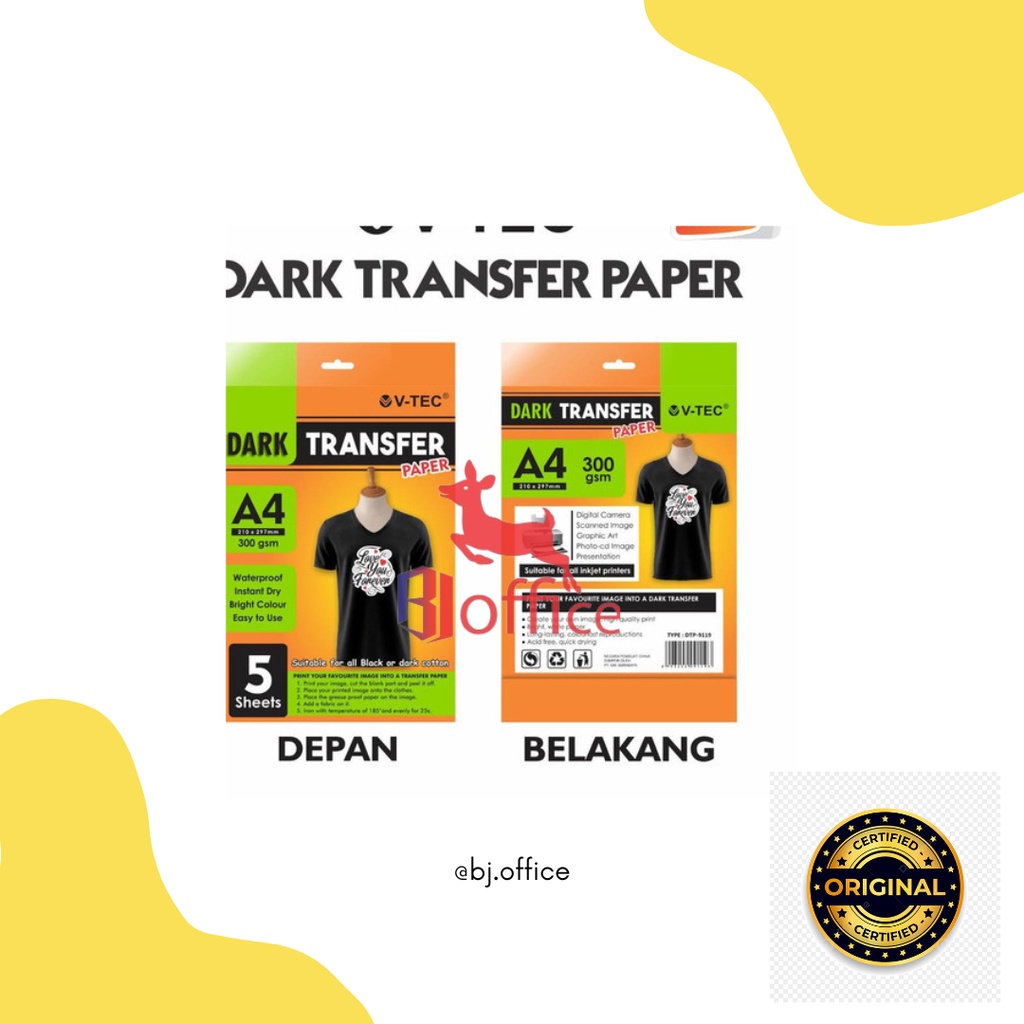 

Dark Transfer Paper / Kertas Transfer Baju Hitam V-Tec A4 300 Gsm