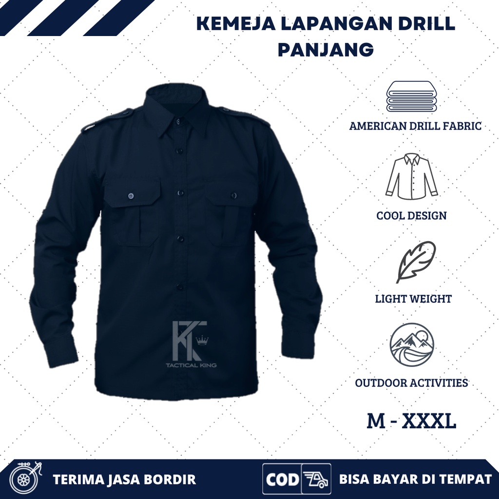 Kemeja Lapangan tactical pdl/pdh lengan panjang bahan dril/kemeja outdoor/seragam kerja