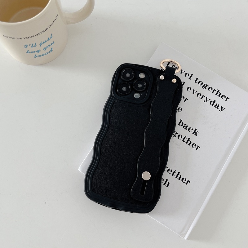 4 Colors Wave Wrist strap Leather Simple casing SoftCase OPPO A15S A35 A36 A76 A96 A7 A5S A12 A11K F9 Pro F11 A53 A33 A9 A57 A5 A3S A31 2020 Reno 5 6 7Z 8 5G Pink Red Kesing hp