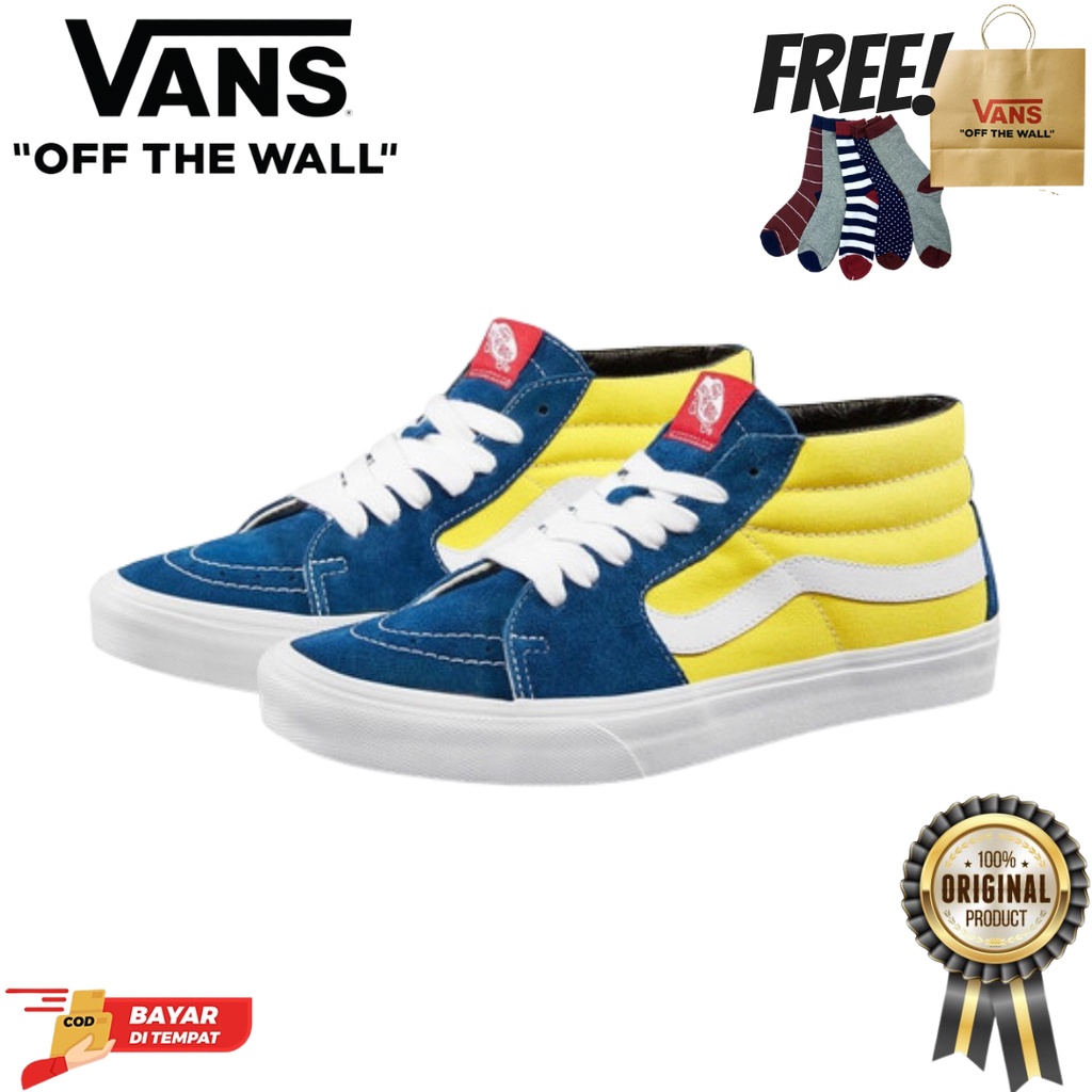 (SALE STOCK LAMA) VANS SK8-MID RETRO SKATE BLUE/YELLOW 100% ORIGINAL BNIB