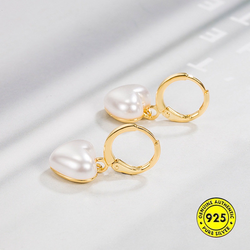 18k Anting Mutiara Hati Perempuan All-Match Anting Sederhana U1178