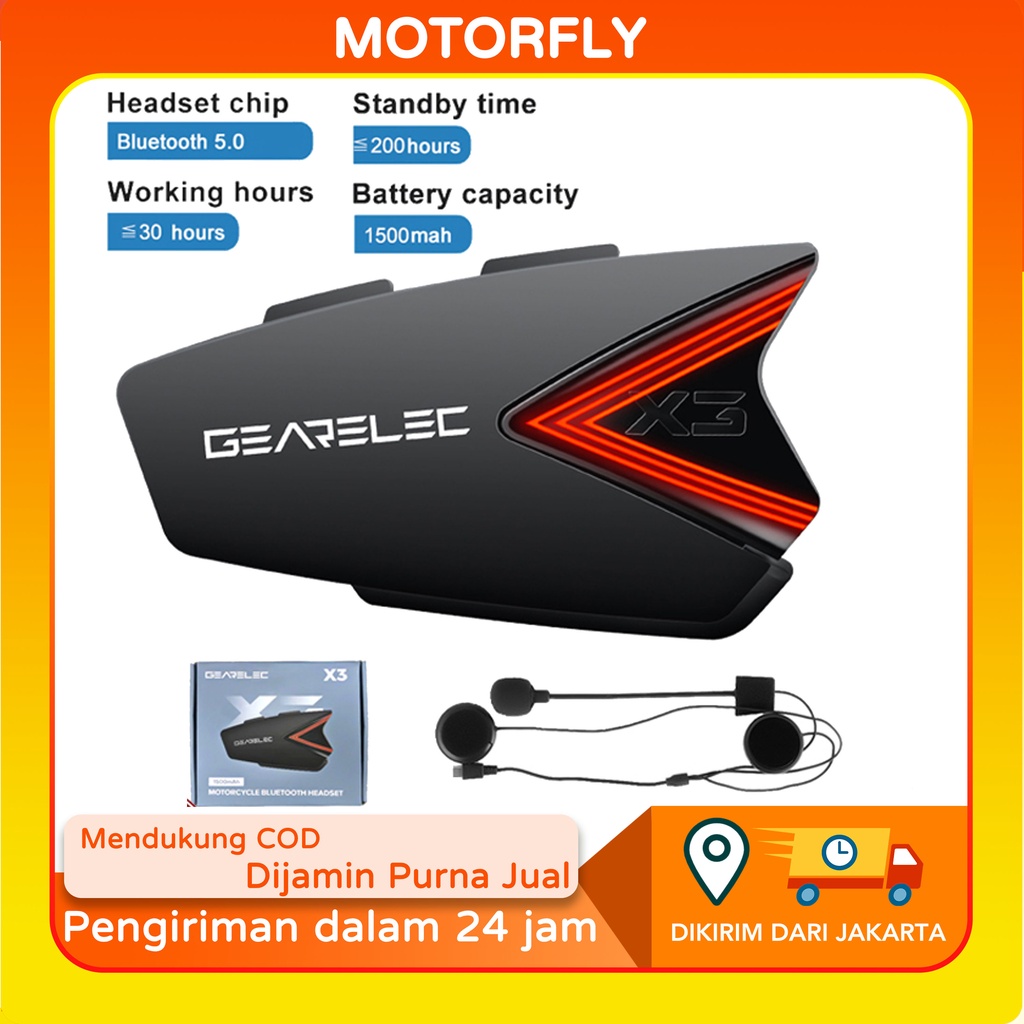 X3 Bluetooth 5.0 Helm Sepeda Motor Headset IP65 Tahan Air Earphone Nirkabel Mendukung Panggilan Hands Free Musik Pembatalan Kebisingan Aktif