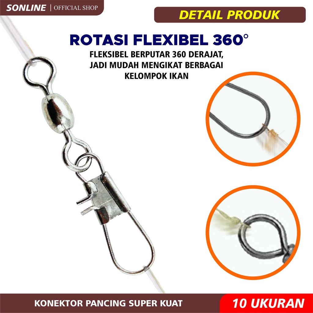 SONLINE Connector Kili-kili Pancing Rolling Swivel Bahan Stainless Steel Fishing Gear ZXZH