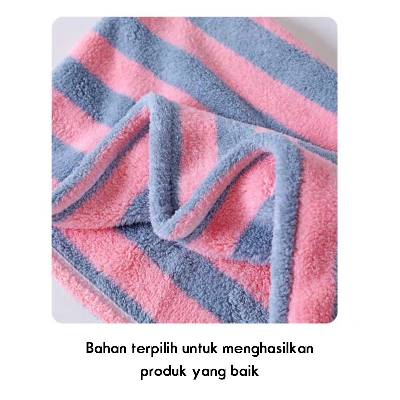 Holiven Handuk Kepala Pengering Rambut Bahan Microfiber Motif Garis