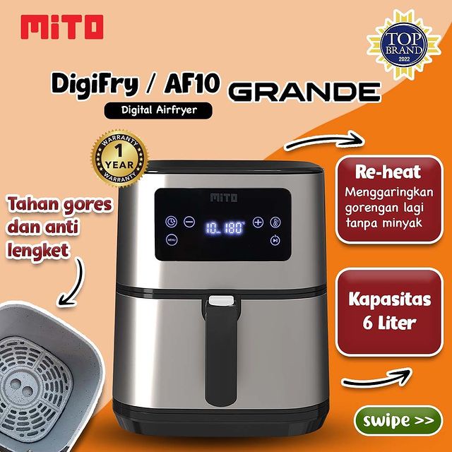 Air Fryer Mito Grande AF10 Kapasitas 6 Liter Garansi Resmi