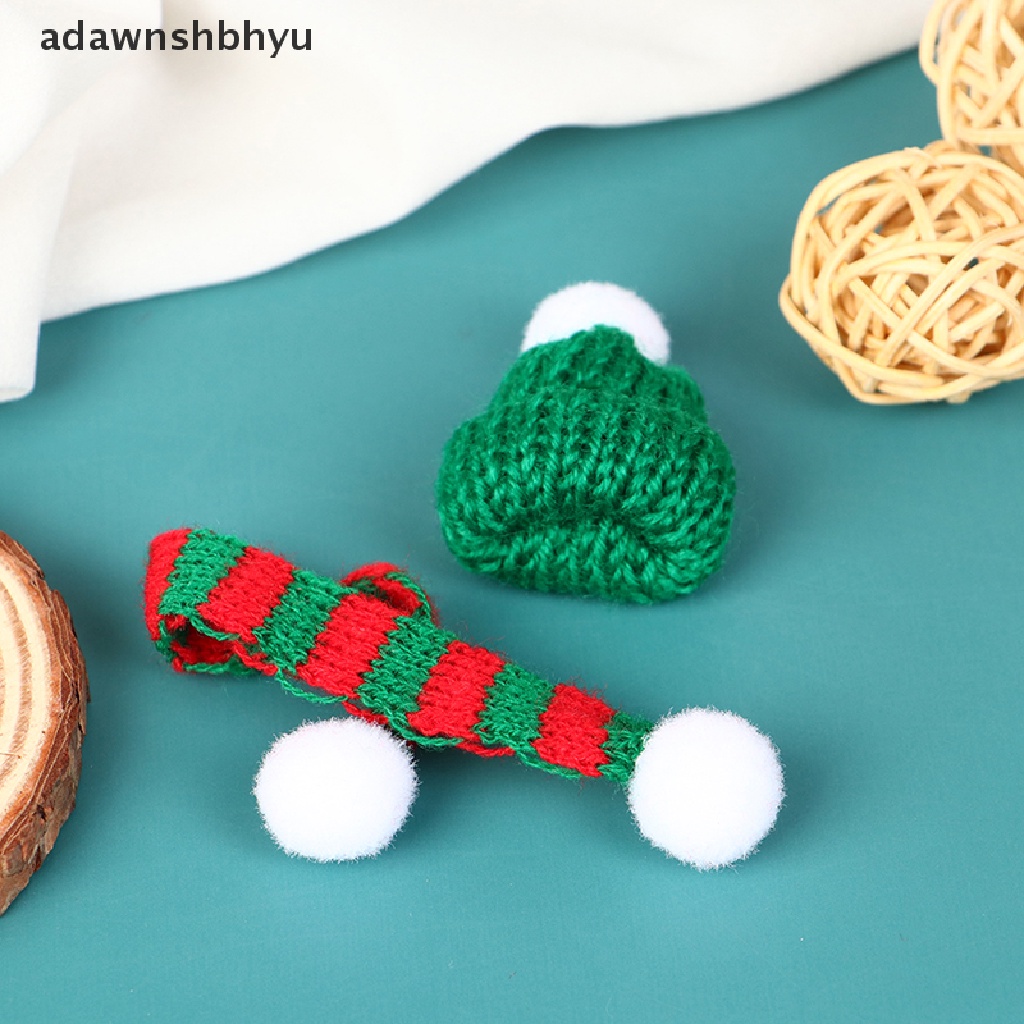 Adawnshbhyu 4 Pcs Bergaya Xmas Mini Syal Dan Topi Dekor Boneka Pakaian Aksesori Hiasan Kepala Mainan ID