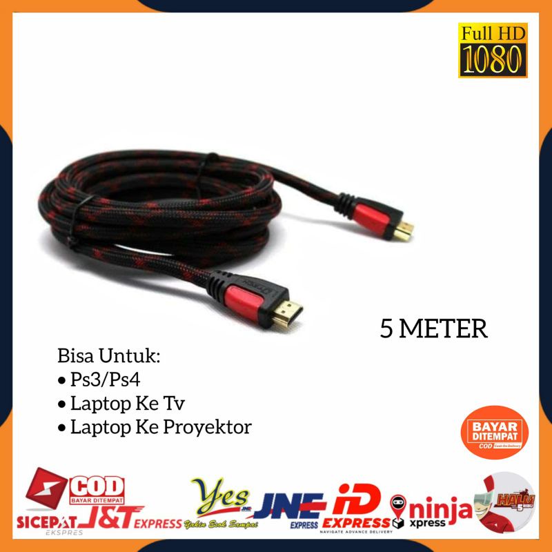 [COD] KABEL HDTV SERAT JARING 1080P V1.4 3D 5M / KABEL DARI LAPTOP STB PS3 KE TV LED PROYEKTOR PROJECTOR 5 METER