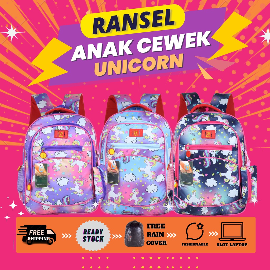 Tas Ransel Unicorn UJ Stylee Keren Cantik Backpack Gendong Anak Perempuan TK SD Lucu Imut Gambar Kartun