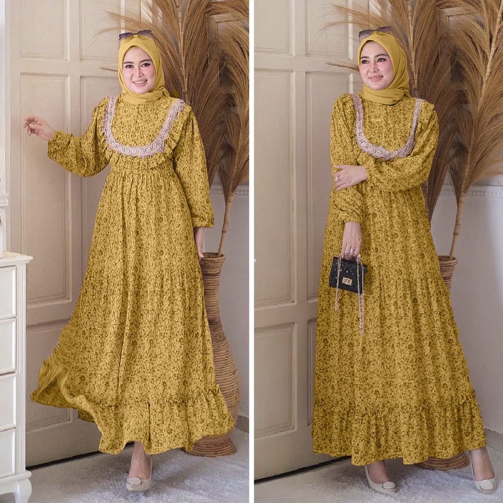 GAMIS WANITA TERBARU SAKURA DRESS BAHAN CERUTY BABYDOLL PREMIUM FULL PURING MOTIF BUNGA UKURAN M L XL DAN XXL GAMIS WANITA TERBARU 2023 KEKINIAN DRESS CERUTY WANITA MAXI DRESS MOTIF JUMBO BAJU MUSLIM WANITA MODERN WARNA LAVENDER , GREEN , YELLOW , PINK