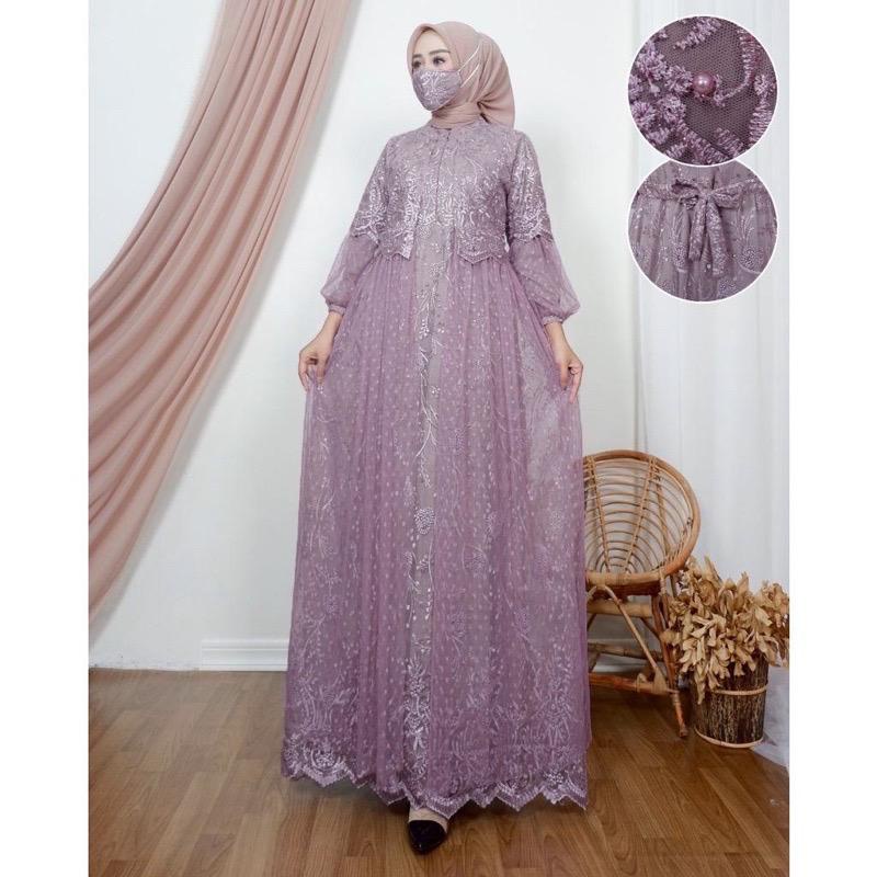 GAMIS BUSUI MODEL ROMPI/GAMIS BRUKAT  TILE DOT MUTIARA LAPIS VELVET