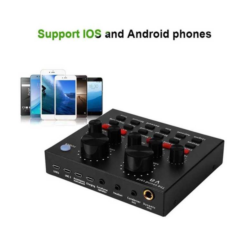 TaffSTUDIO Mixer Bluetooth V8S Audio USB External Soundcard Live Broadcast Microphone Headset V8S