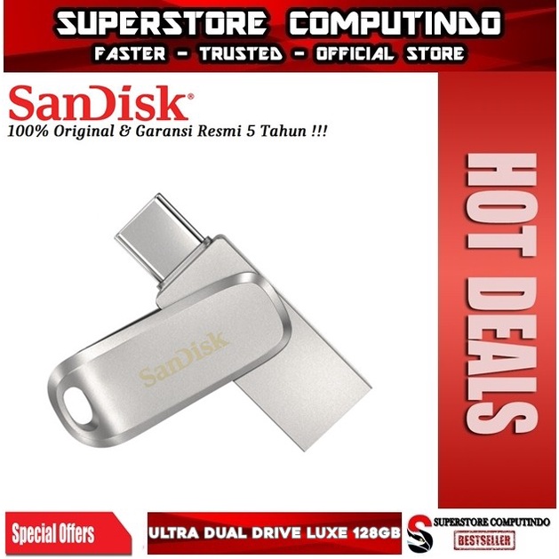 Flashdisk SanDisk OTG 128GB USB Type-C USB 3.1 Ultra Dual Drive Luxe