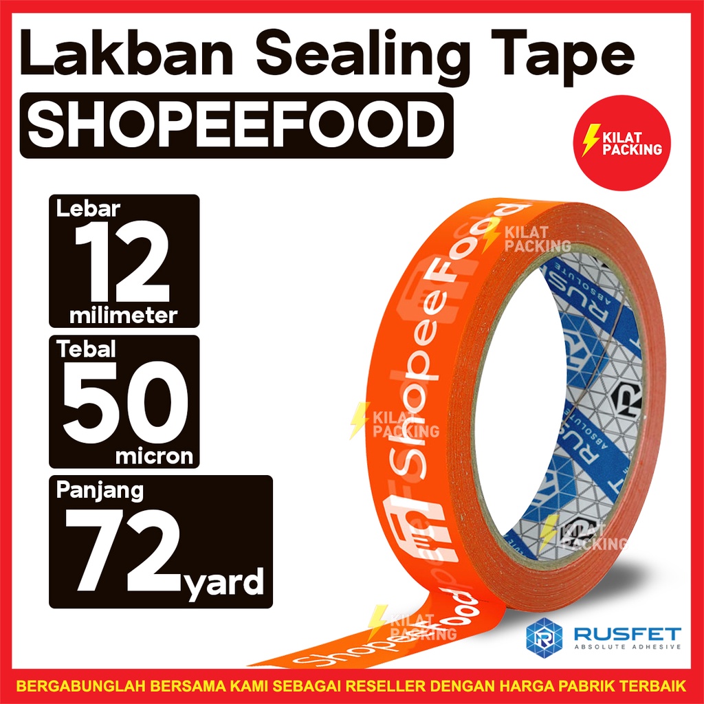 

LAKBAN / PLAKBAN / ISOLASI PRINTING SHOPI FOOD / 12mm x 50yard / RUSFET PREMIUM MURAH SATUAN