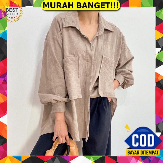 Atasan Kemeja Cewek Oversize Lengan Panjang Kekinian Rayon Twill Premium / Blouse Oversize Wanita Ba