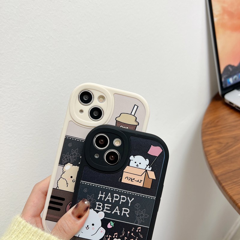 Couples Cute Happy Bear Soft Case Realme C1 C2 5S 5i 6 7i 8i 8 Pro 9i C11 C20 C12 C15 C17 C21Y C25Y C35 RENO 4F 5 6 7Z Black Silicone Case for Girl Women Gifts Baolongwish