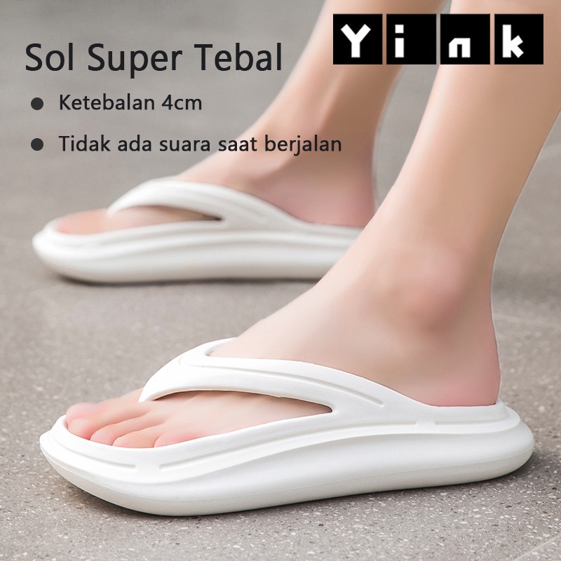 Yink Sandal Jelly Jepit Wanita Korean Soft Slippers Antislip Elastic Empuk EVA Sandal Rumah Karet Kamar Empuk Nyaman Tebal