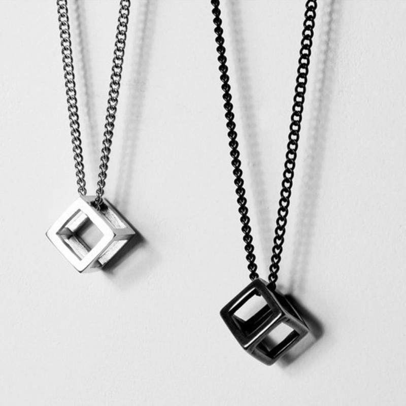 Candy Jewelry Fashion Titanium Steel Necklace Cube Pendants Necklaces for Couple Men Women