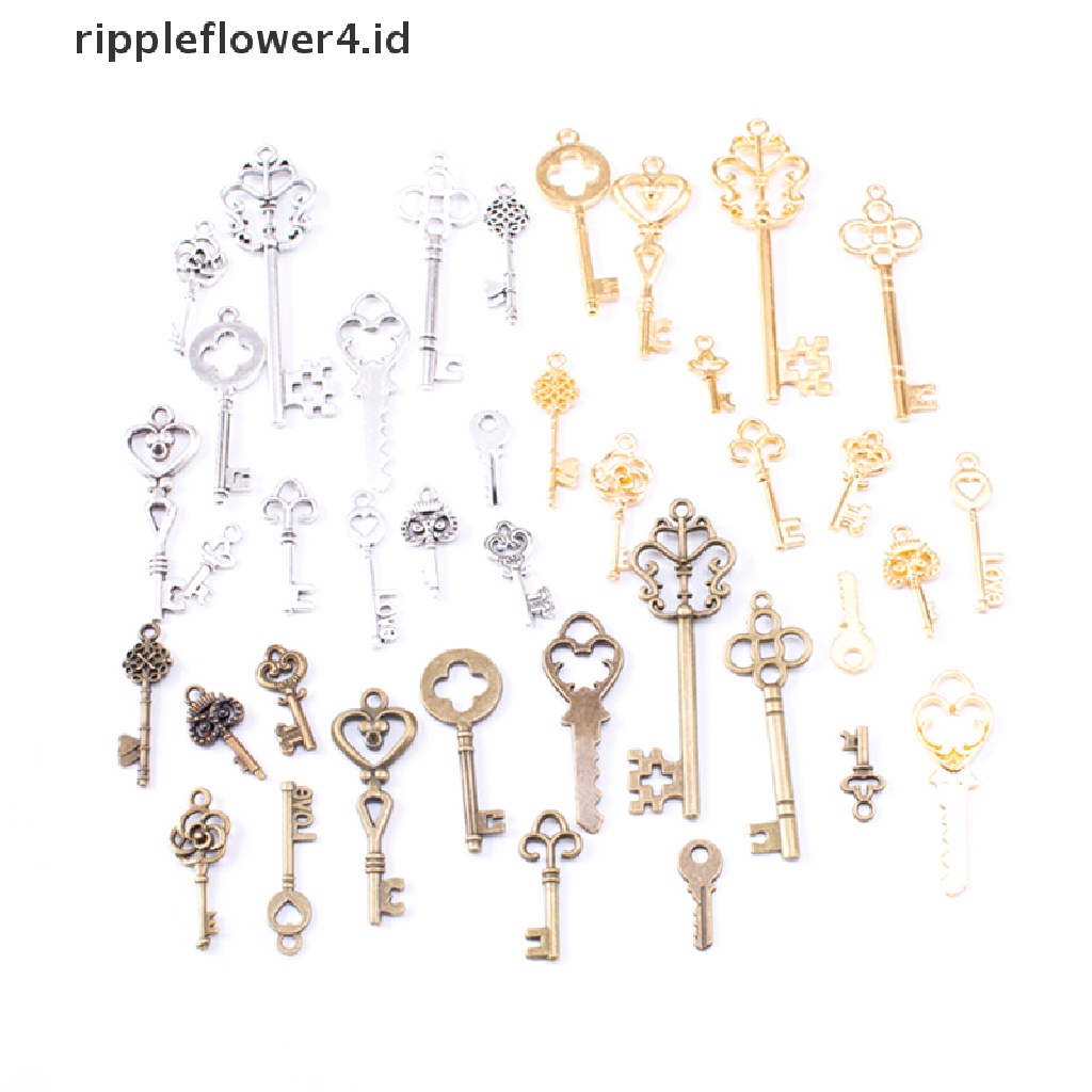 {rippleflower4.id} 13pcs Vintage Metal Mix Style Kunci Ch Liontin Membuat Perhiasan Tampilan Lama~