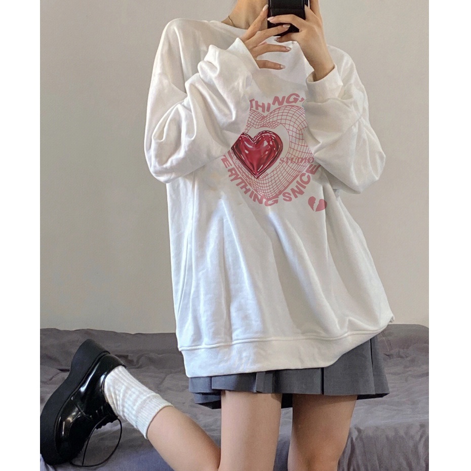 Sweater pink love kaos oversize baju korean style wanita ootd A0112