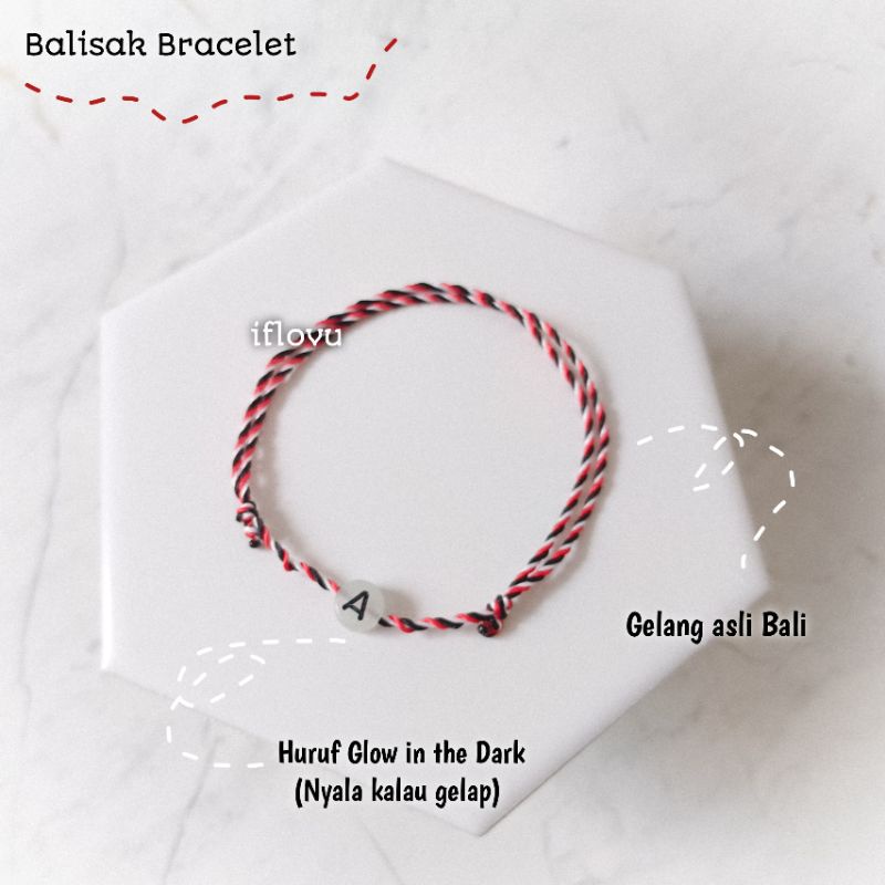 Gelang Tridatu Inisial Huruf Glow in the dark / Gelang Bali Glowinthedark / Gelang Asli bali custom huruf Gelang Tipis Gelang Pria keren Gelang Couple pasangan Balisak Gelang etnik