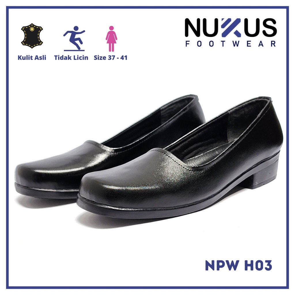 Sepatu Pantofel Wanita Hitam Hak 3 cm Kulit Asli Hitam - NPW H03