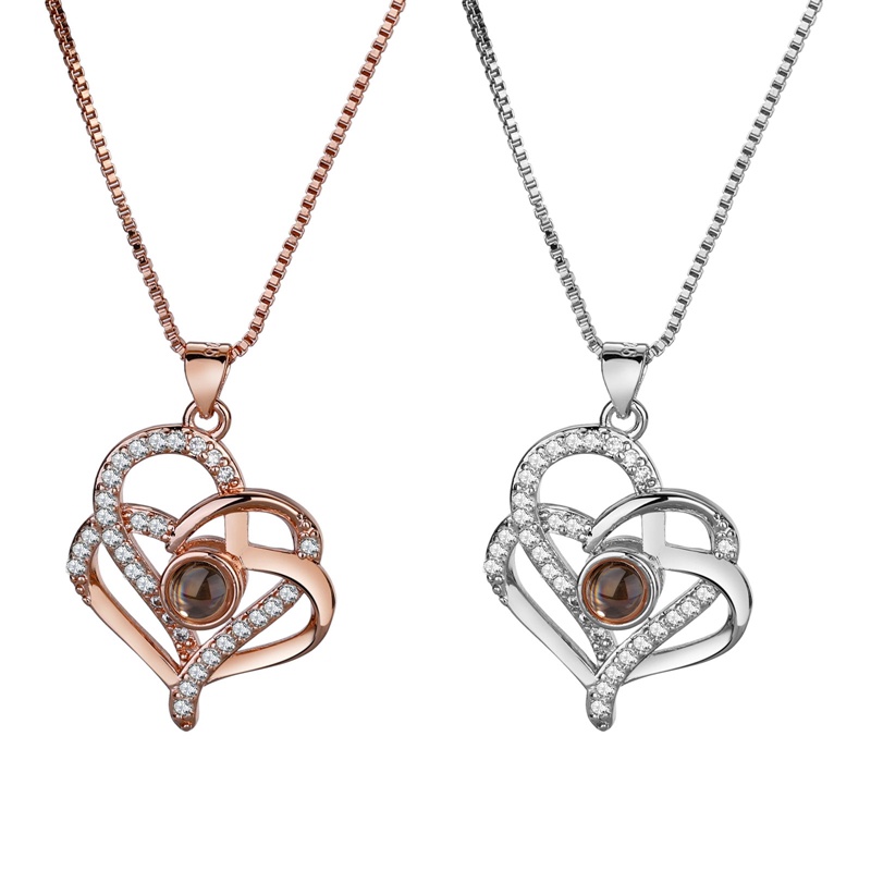 Rose Gold 100bahasa I Love You Proyeksi Liontin Kalung Cinta Romantis Memori Pernikahan Kalung Untuk Wanita