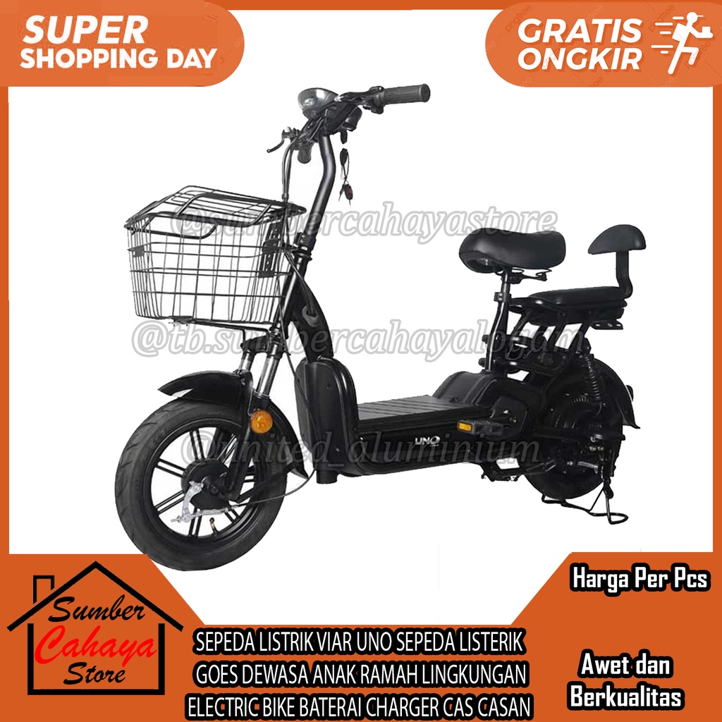 SEPEDA LISTRIK VIAR UNO SEPEDA LISTERIK  GOES DEWASA ANAK RAMAH LINGKUNGAN ELECTRIC BIKE BATERAI CHA