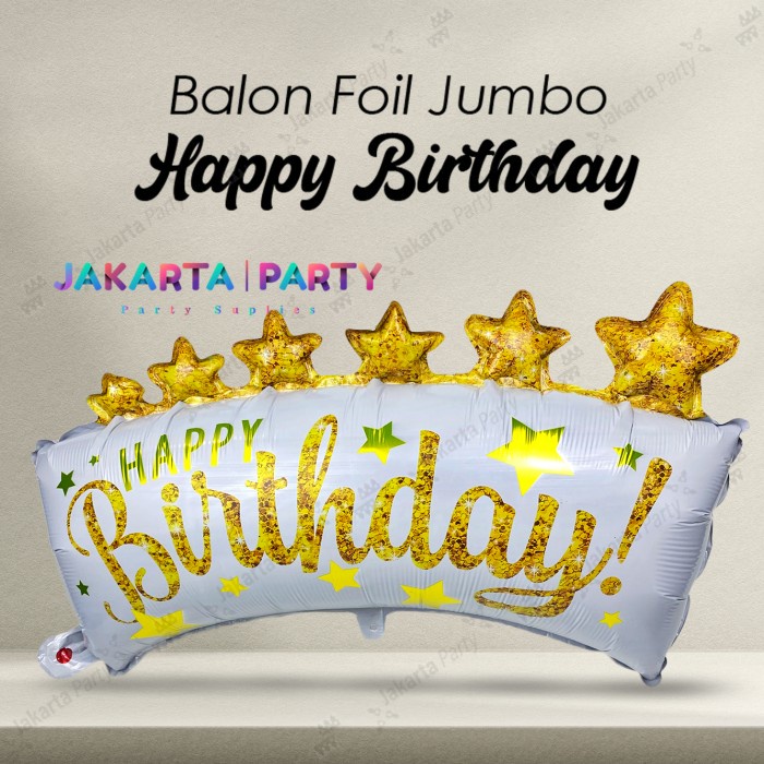 Gradien Selamat Ulang Tahun / Foil Crown HBD Putih Gold Jumbo