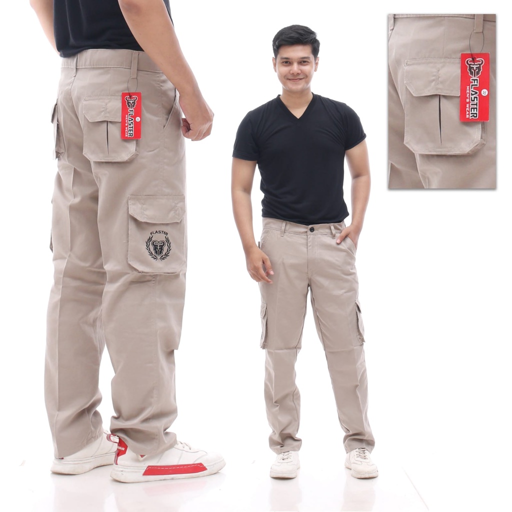 [FLASTER MEN'S WEAR] CELANA CARGO PANJANG [CREAM] PRIA UKURAN 27-38 PREMIUM QUALITY SLIMFIT COWO SKINNY POLOS