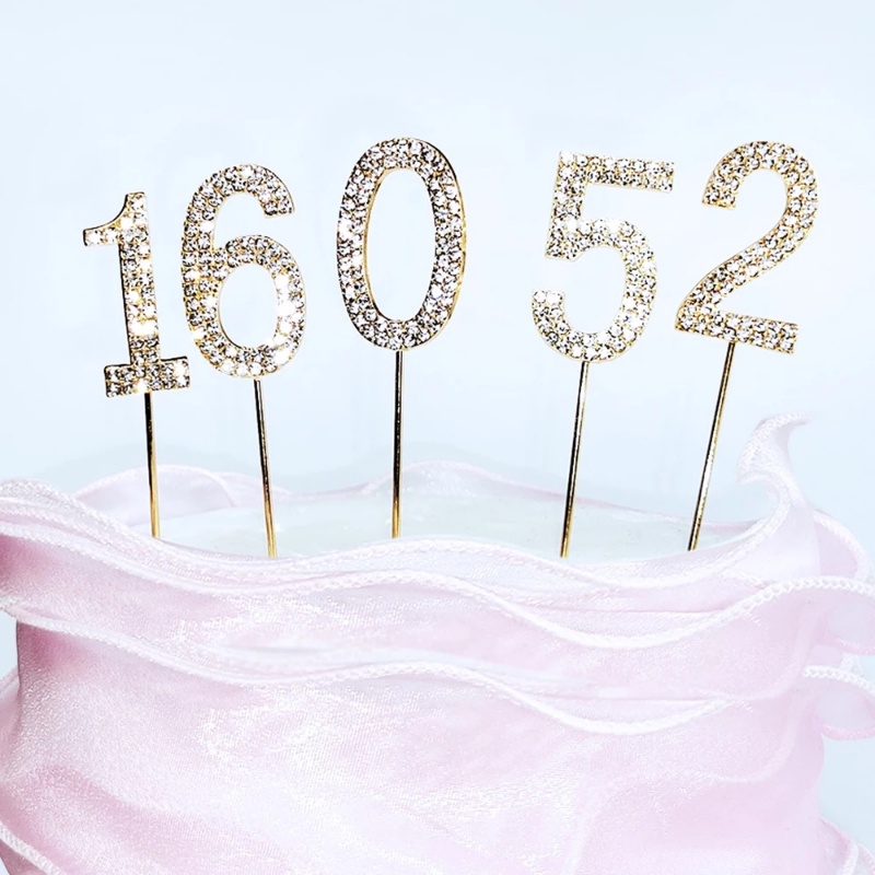 Indah Nomor Kue Topper Emas Berlian Imitasi Terang Digital Kue Insert 0-9 Pesta Ulang Tahun DIY Dekorasi Pernikahan Dessert Decor