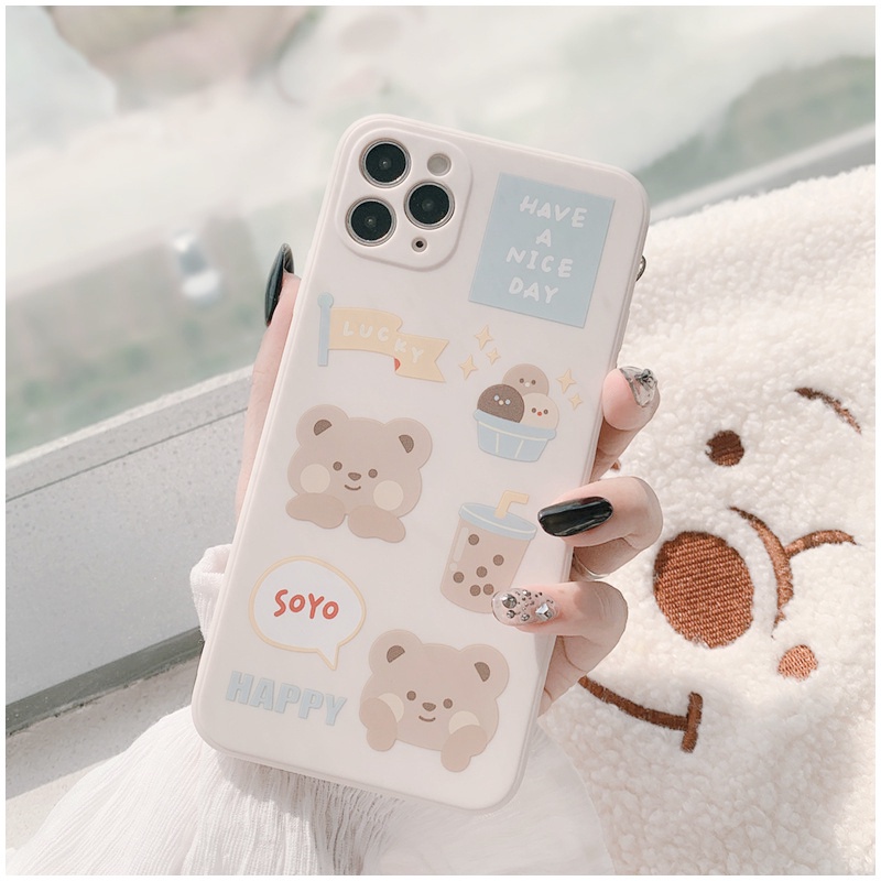 Milk Tea Brown Bear Case Samsung A04 A04S A73 A33 A13 A03 A03S A23 A22 A21S A12 A02S A11 A51 A10 A30 A50 A52 A20S A10S M12 J4 Plus M22 M32 4G Tide Case Pelindung Aksi Arus