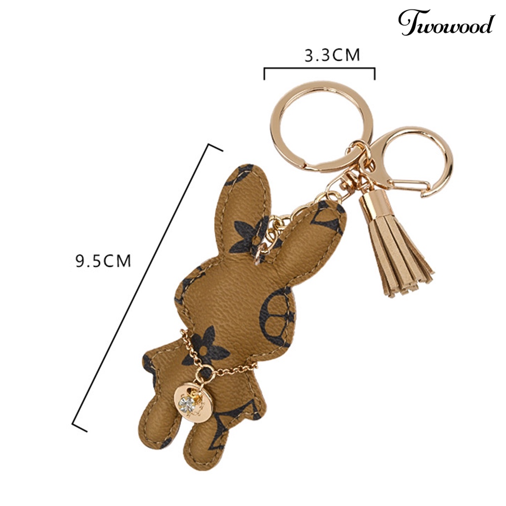 Twowood Rabbit Keychain Desain Hewan Tekstur Lembut Isi Penuh Anti Gores Ada Deformasi Hadiah Memberikan Kulit Imitasi Boneka Boneka Kelinci Keychain Tas Aksesori