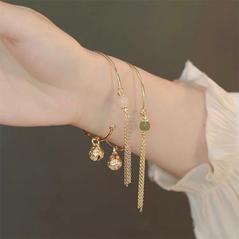 18k Emas Korea fashion Rumbai transfer Manik bell Wanita Siswa adjustable Gelang Hadiah Perhiasan