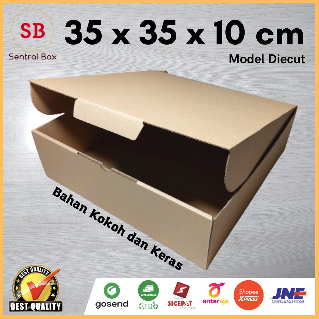 

(Min.order 5 pcs) Kardus 35 x 35 x 10 cm..... Die Cut ( untuk pembelian di atas 10 pcs harga lebih murah )