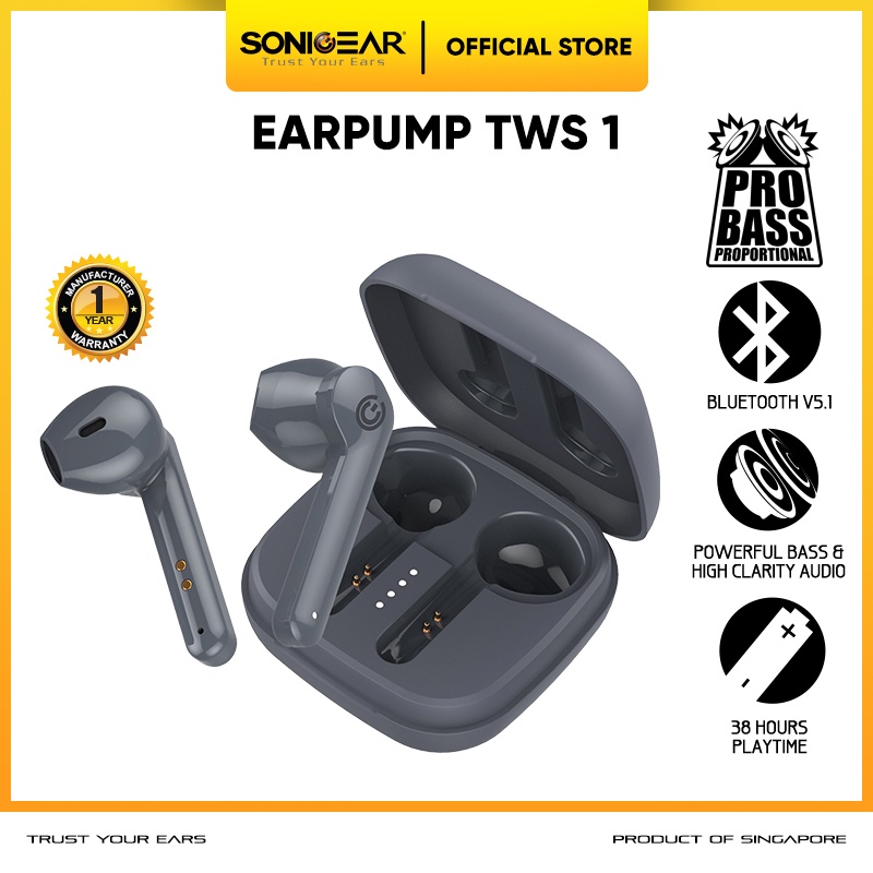 Headset bluetooth TWS 1 Sonicgear Earpump True Wireless Stereo Earphone / 38 Hour Playtime/ 60ms Low Latency/ TWS Earbuds