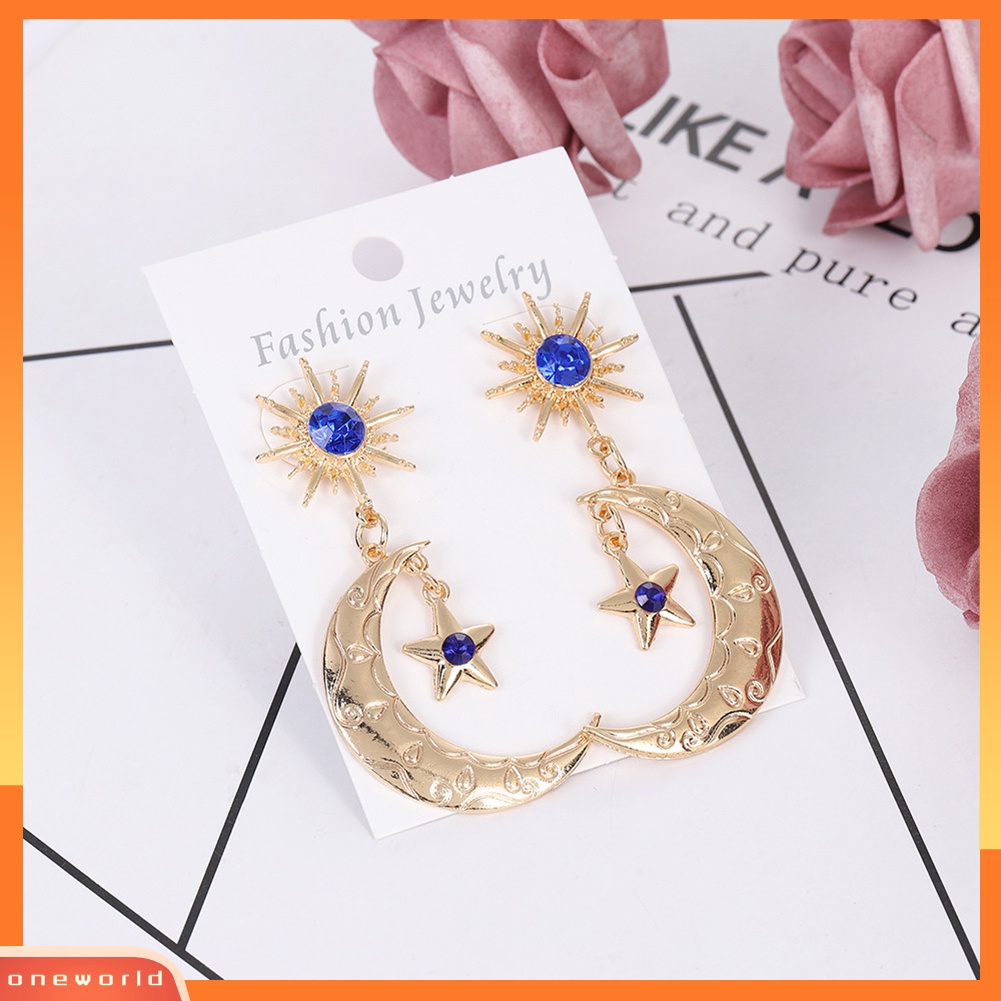 [WONE] Fashion Wanita Safir Imitasi Bintang Bulan Menjuntai Ear Stud Earrings Perhiasan Hadiah