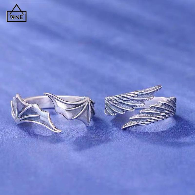 COD❤️Cincin Model Terbuka Desain Sayap Malaikat Demons Gaya Vintage Untuk Pasangan Pria Dan Wanita -A.one