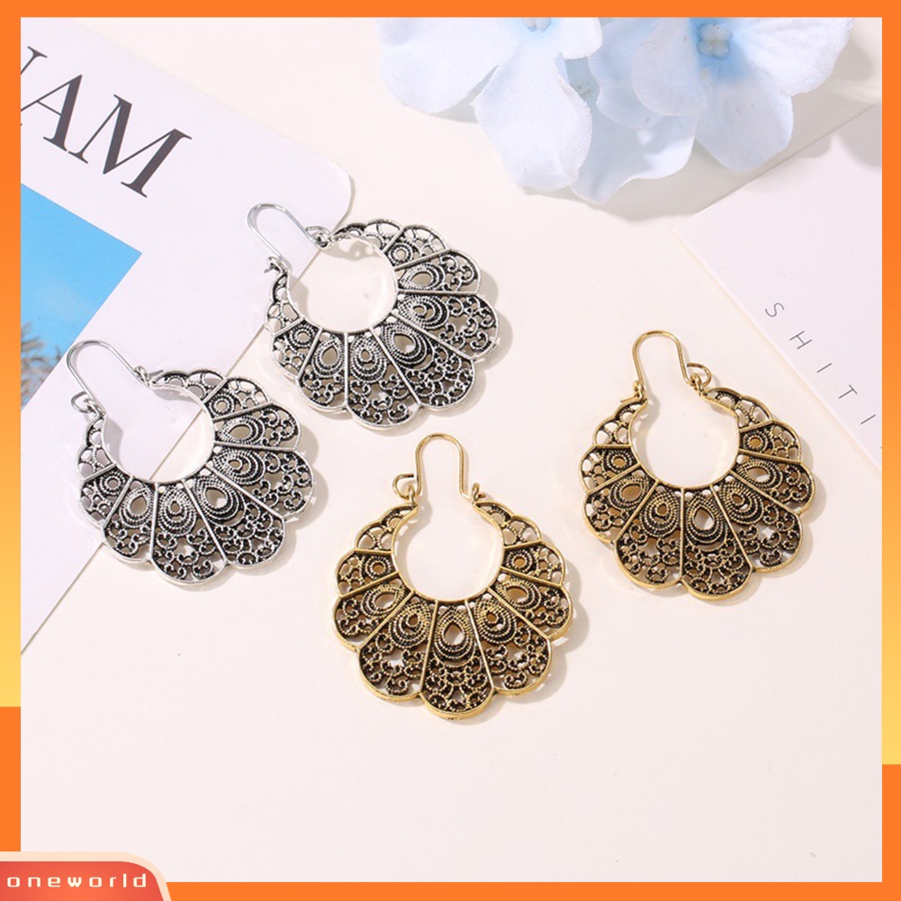 [WONE] Vintage Wanita Berongga Keluar Bunga Menjuntai Geometris Hoop Anting Perhiasan Hadiah