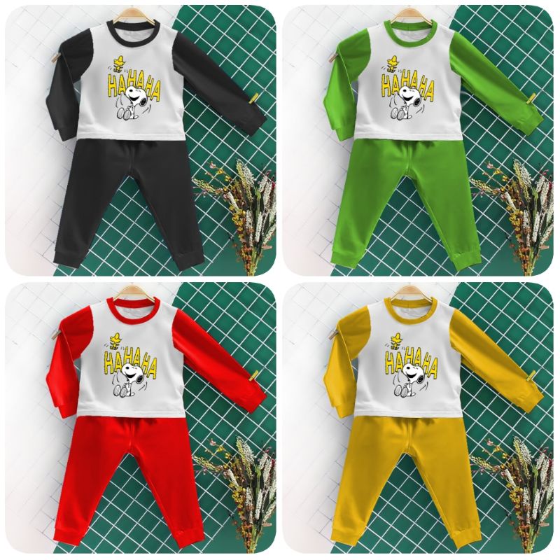 SETELAN ANAK KIMONO PUTIH PANJANG CAMPUR WARNA LUCU BAJU ANAK MURAH 1SET MOTIF SNOOPY TERTAWA